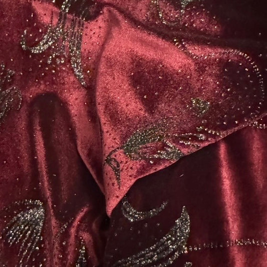BURGUNDY FLORAL SPARKLE VELVET MAT +SIMPLE TASSEL